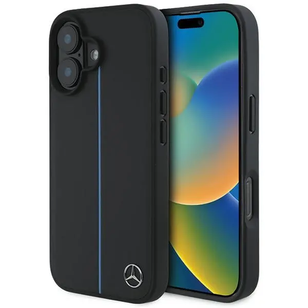Etui Mercedes-Benz MB Blue Line Leather MagSafe do iPhone 16 Czarny