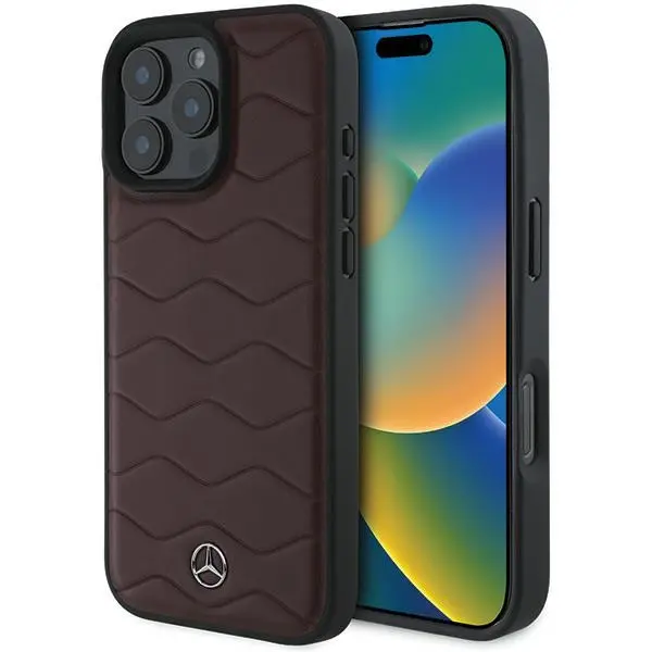 Etui Mercedes-Benz MB Waves Leather do iPhone 16 Pro Max Czerwony