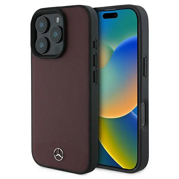 Etui Mercedes-Benz Textured And Plain Leather MagSafe do iPhone 16 Pro Max Czerwony
