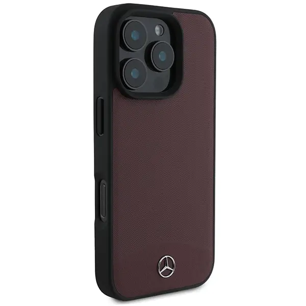 Etui Mercedes-Benz Textured And Plain Leather MagSafe do iPhone 16 Pro Max Czerwony