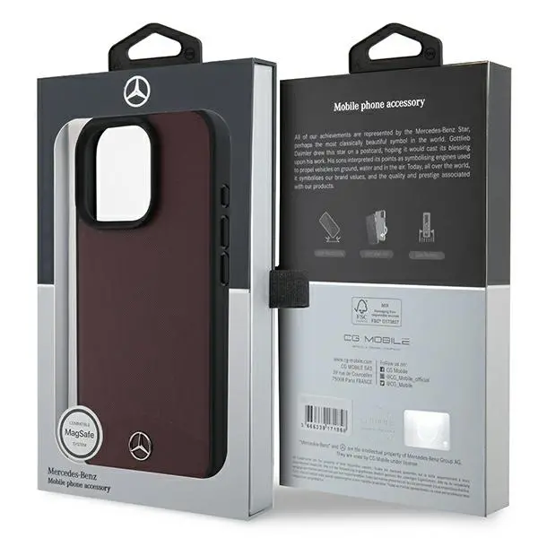 Etui Mercedes-Benz Textured And Plain Leather MagSafe do iPhone 16 Pro Max Czerwony