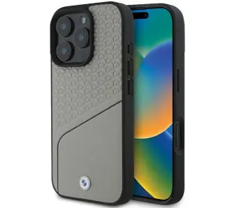 Etui BMW Sign Leather Textured and Line MagSafe do iPhone 16 Pro Szary