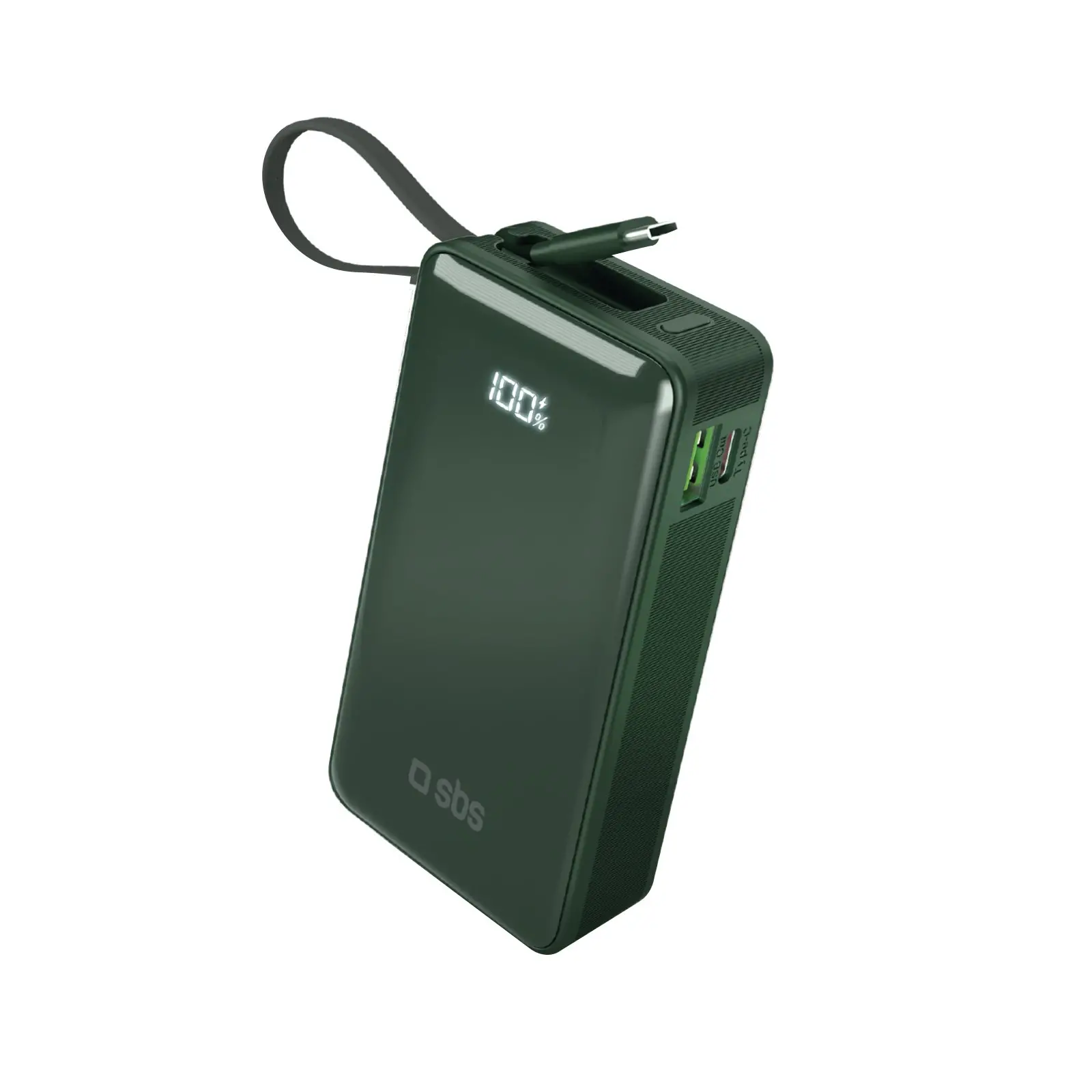Powerbank SBS TTBB10000LCDTCPD20G 10000mAh PD 20W Wbudowany kabel USB-C Zielony