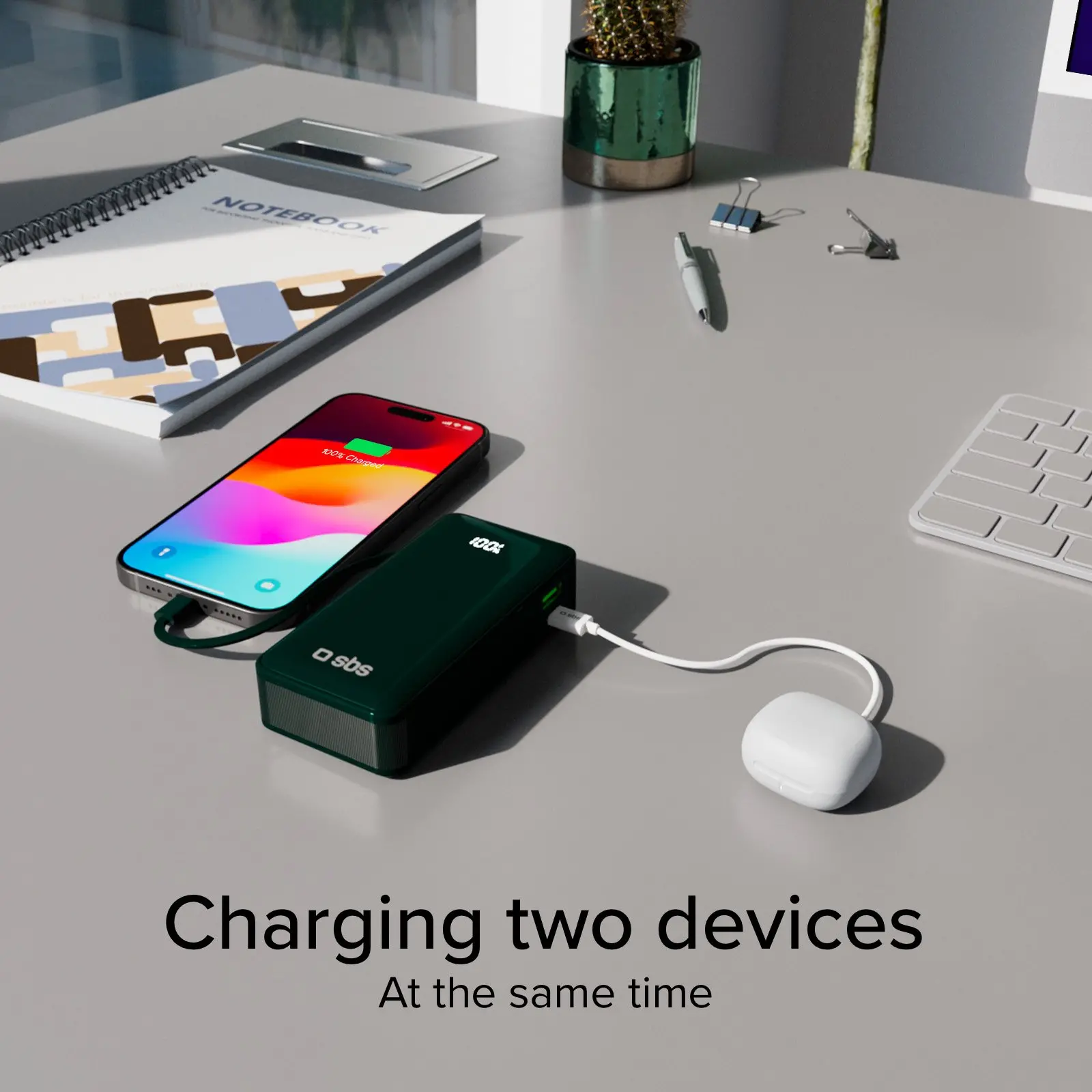 Powerbank SBS TTBB10000LCDTCPD20G 10000mAh PD 20W Wbudowany kabel USB-C Zielony