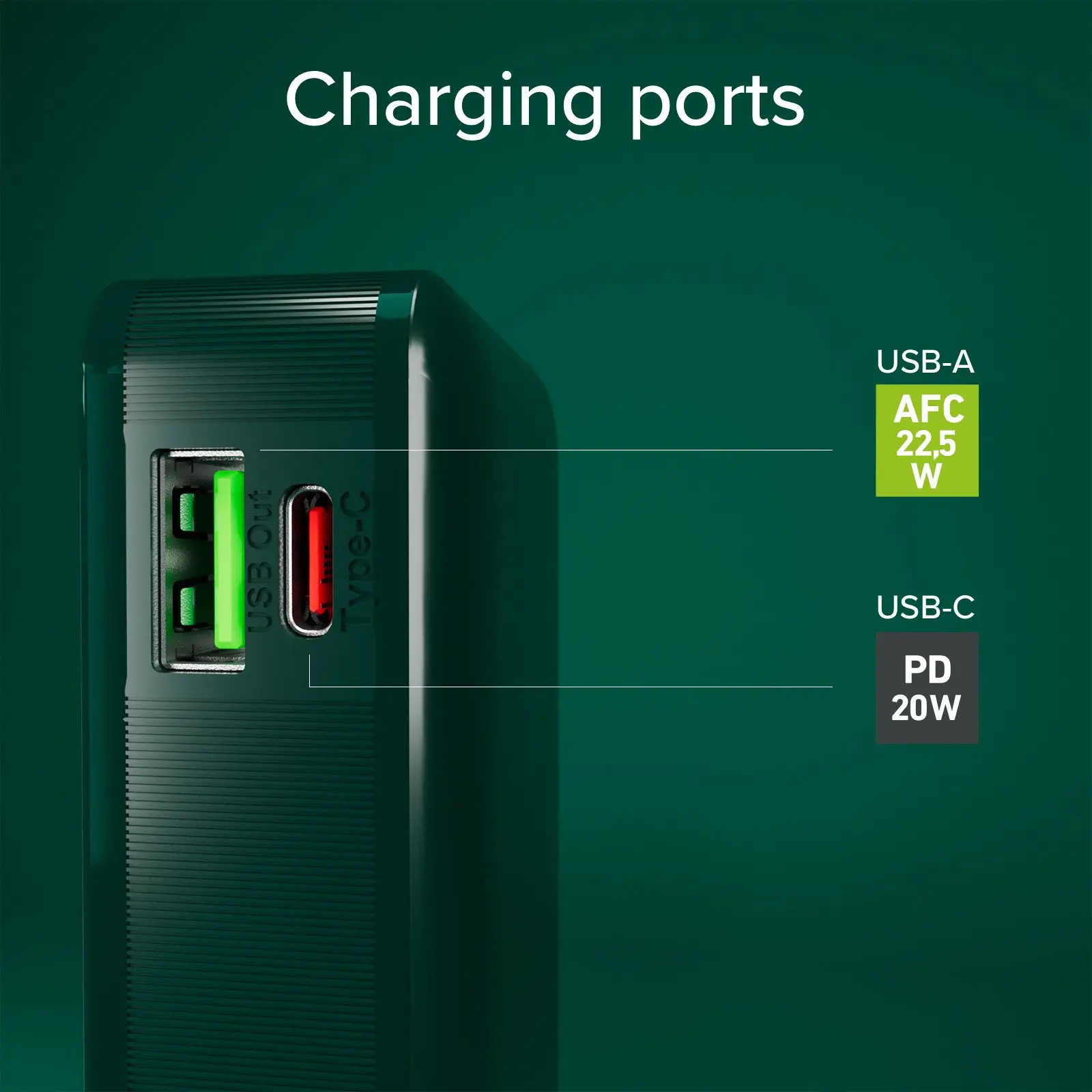 Powerbank SBS TTBB10000LCDTCPD20G 10000mAh PD 20W Wbudowany kabel USB-C Zielony