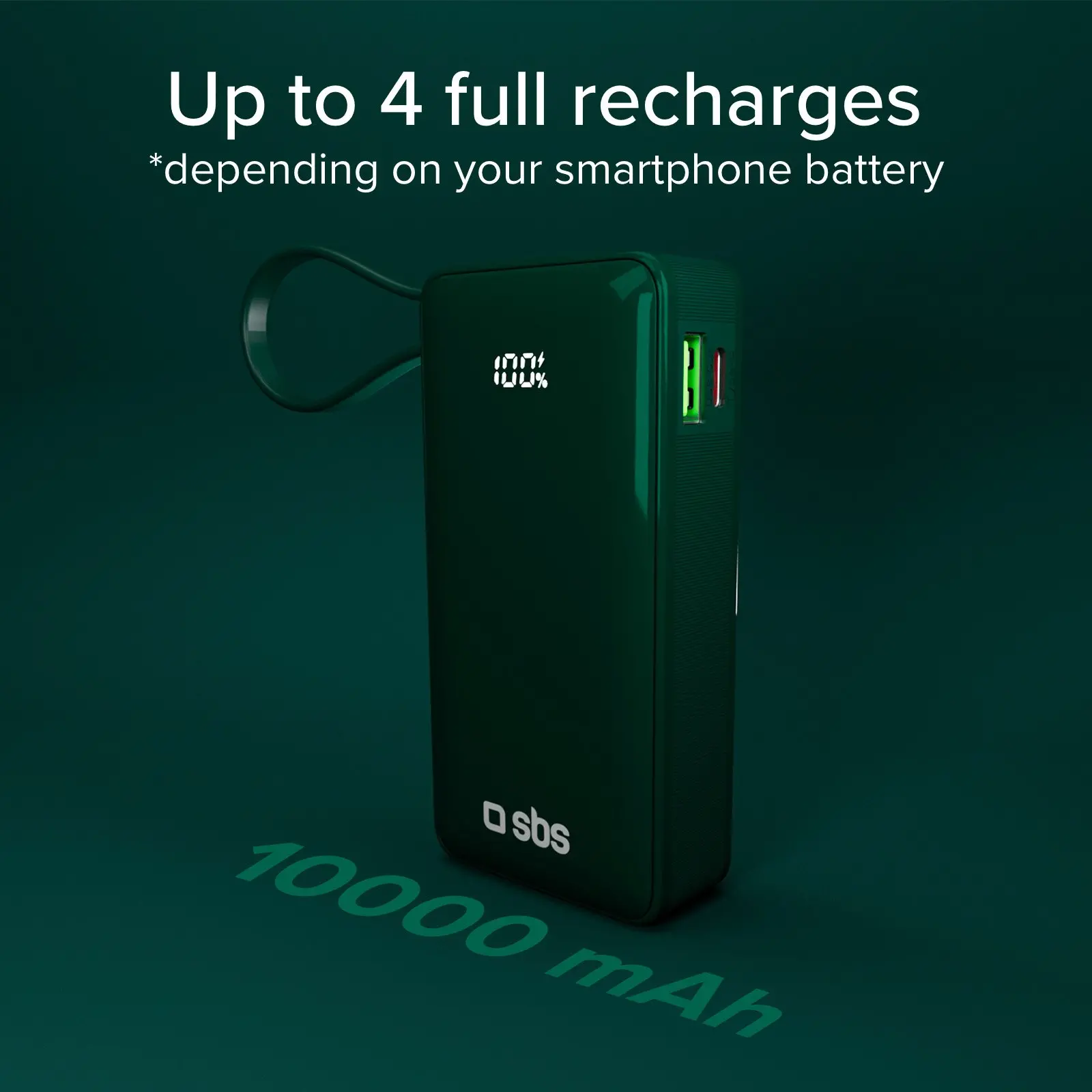 Powerbank SBS TTBB10000LCDTCPD20G 10000mAh PD 20W Wbudowany kabel USB-C Zielony