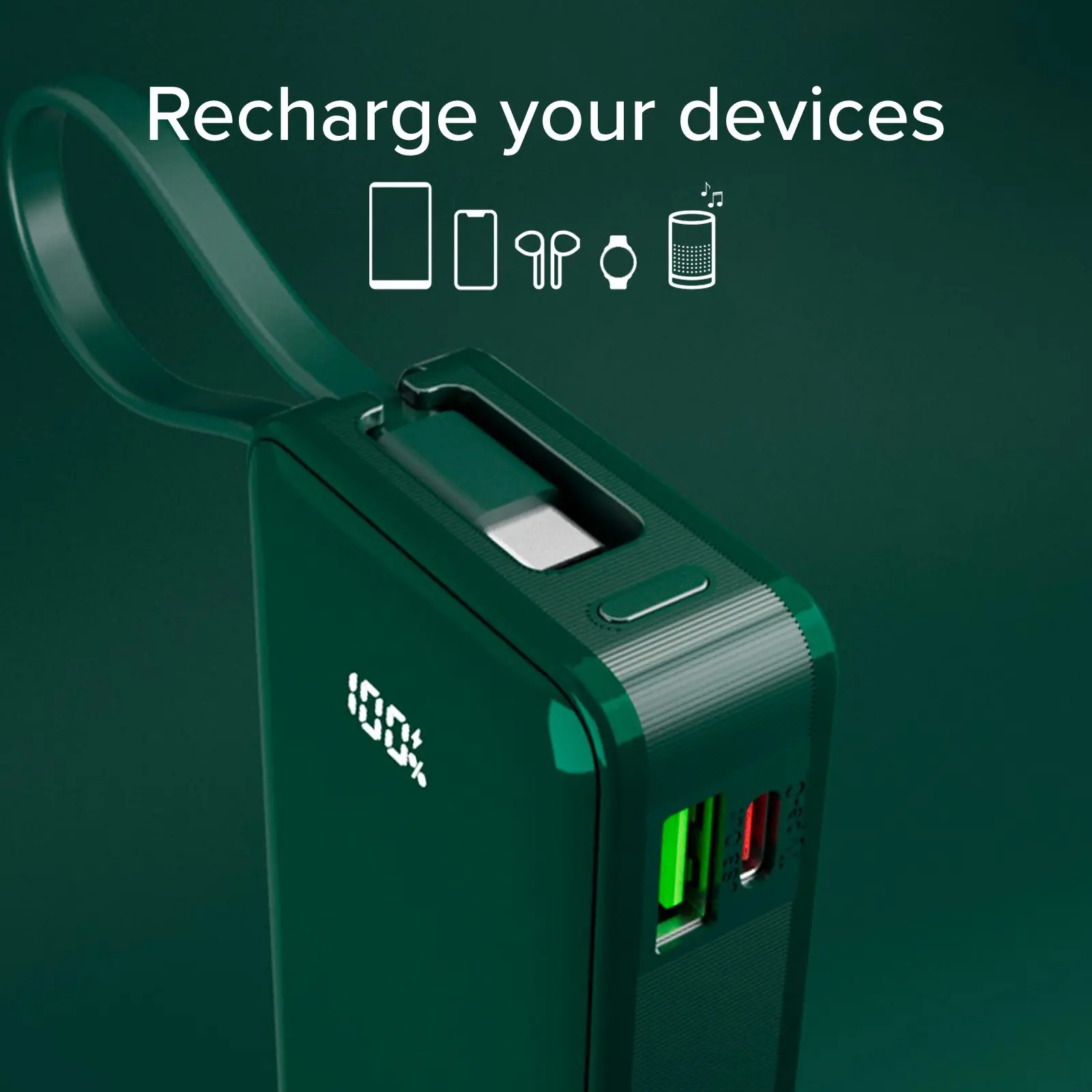 Powerbank SBS TTBB10000LCDTCPD20G 10000mAh PD 20W Wbudowany kabel USB-C Zielony