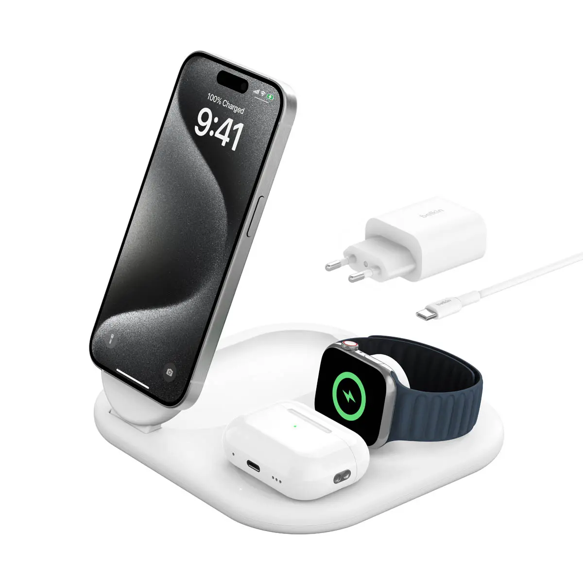 Ładowarka indukcyjna Belkin BoostCharge 3w1 Qi2 15W Biały