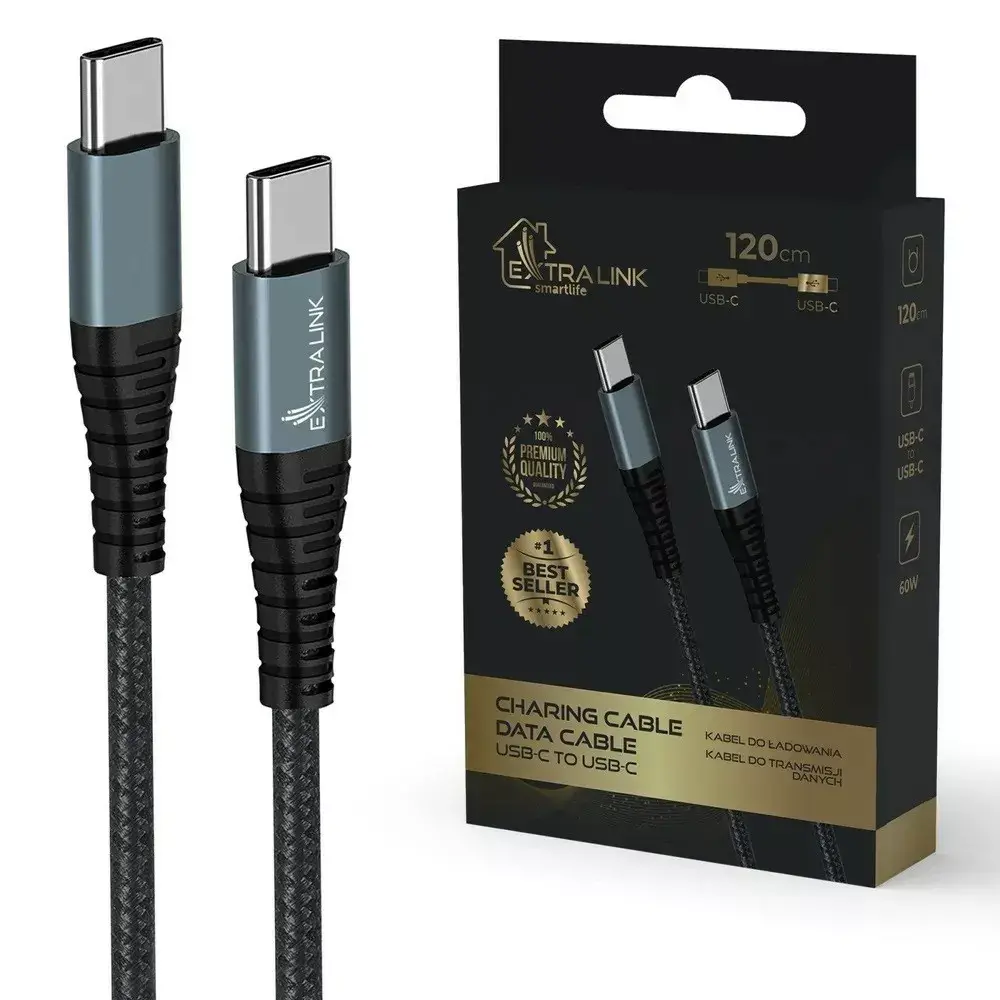 Kabel Extralink USB-C do USB-C 1,2m Czarny