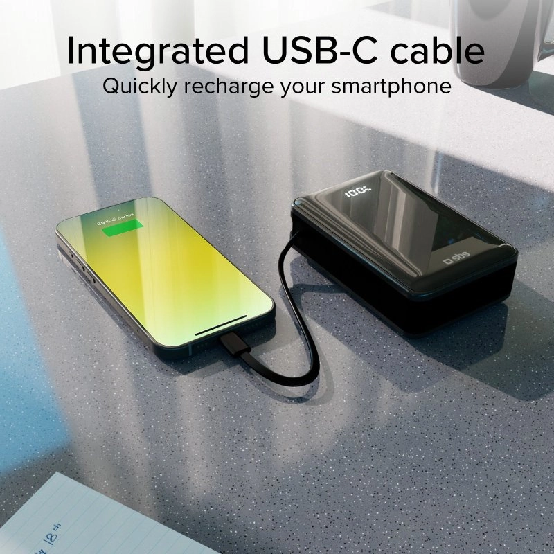 Powerbank SBS TTBB20000LCDTCPD20K 20000mAh PD 20W Wbudowany kabel USB-C Czarny