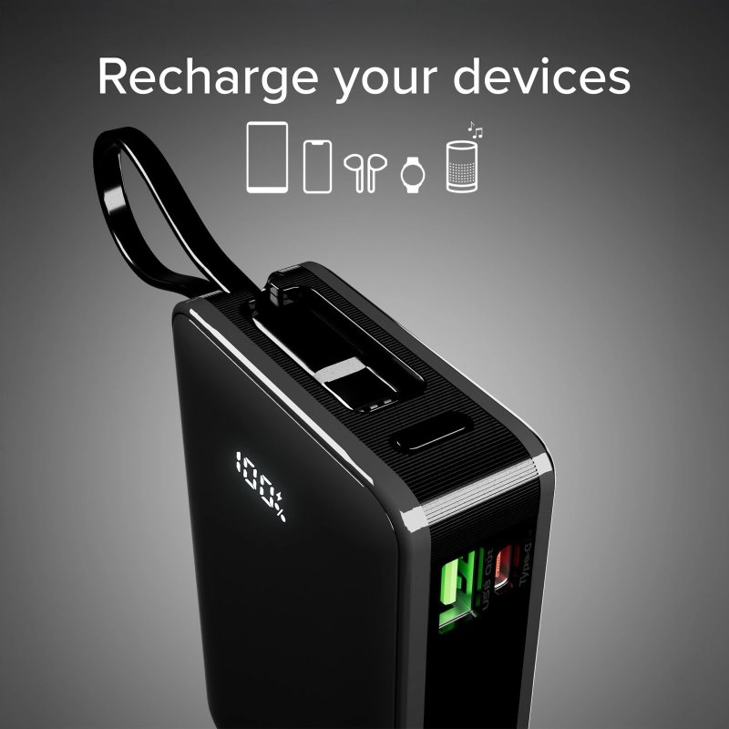 Powerbank SBS TTBB20000LCDTCPD20K 20000mAh PD 20W Wbudowany kabel USB-C Czarny