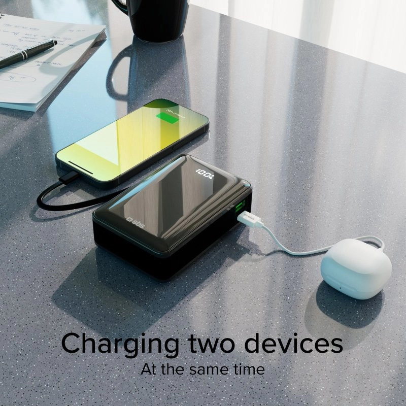 Powerbank SBS TTBB20000LCDTCPD20K 20000mAh PD 20W Wbudowany kabel USB-C Czarny