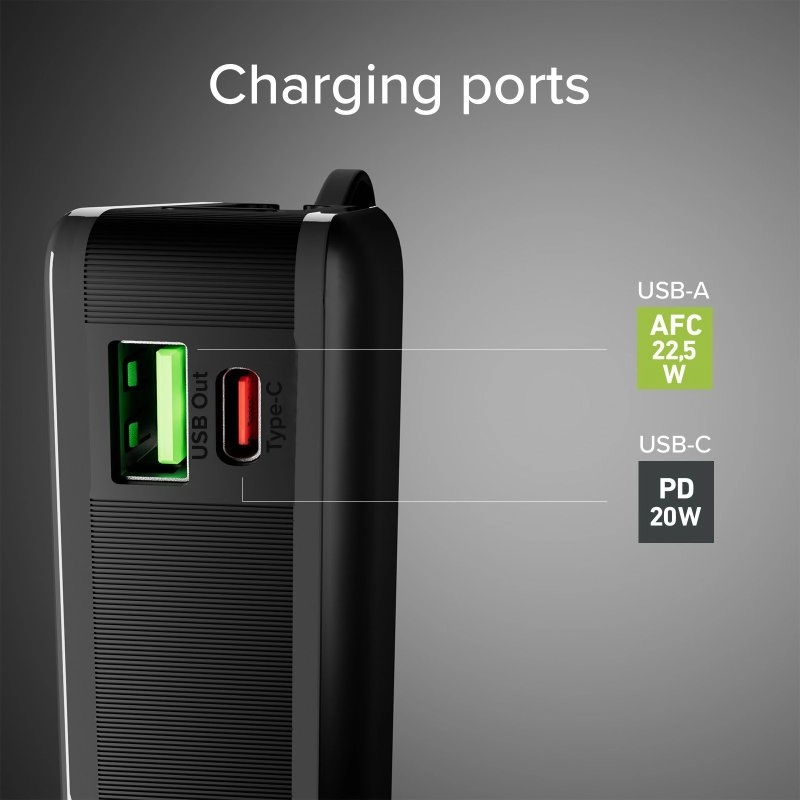 Powerbank SBS TTBB20000LCDTCPD20K 20000mAh PD 20W Wbudowany kabel USB-C Czarny