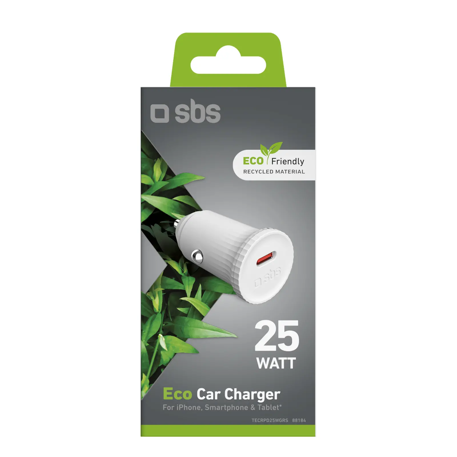 Ładowarka samochodowa SBS ECO Car GRS USB-C 25W Biały