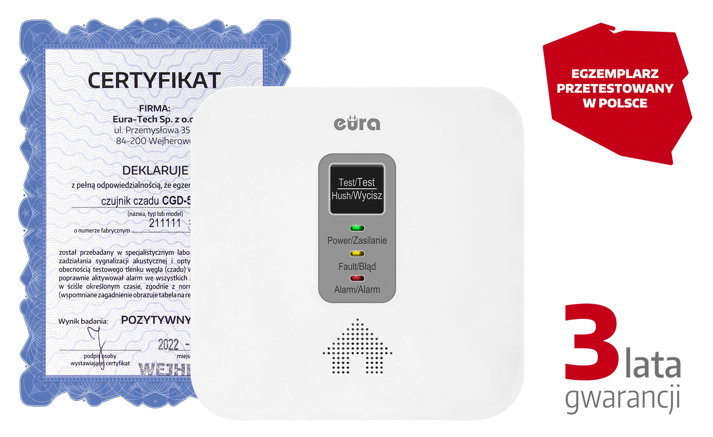 Czujnik gazu / czadu Eura-Tech CGD-50A2 2w1
