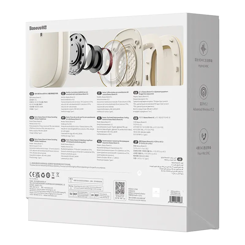 Słuchawki bezprzewodowe Baseus Bowie H1 ANC Nauszne Bluetooth 5.2 Biały