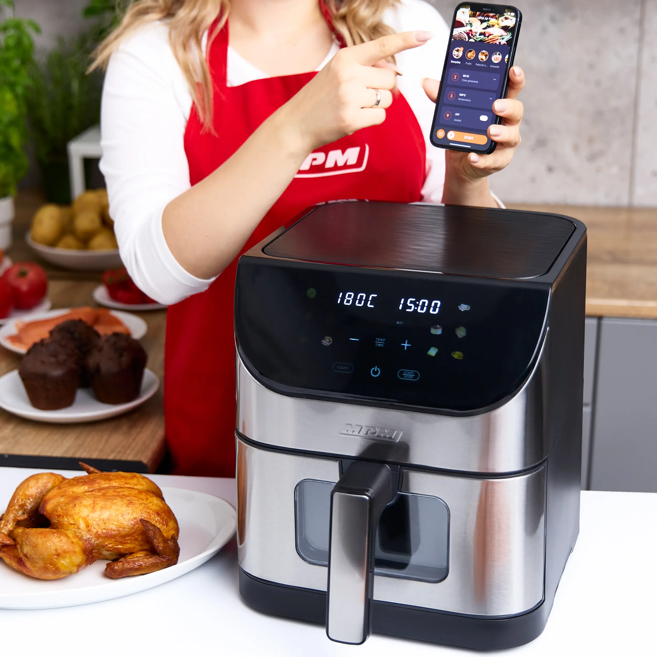 Frytkownica beztłuszczowa MPM MFR10M 1500W 6l Aplikacja mobilna