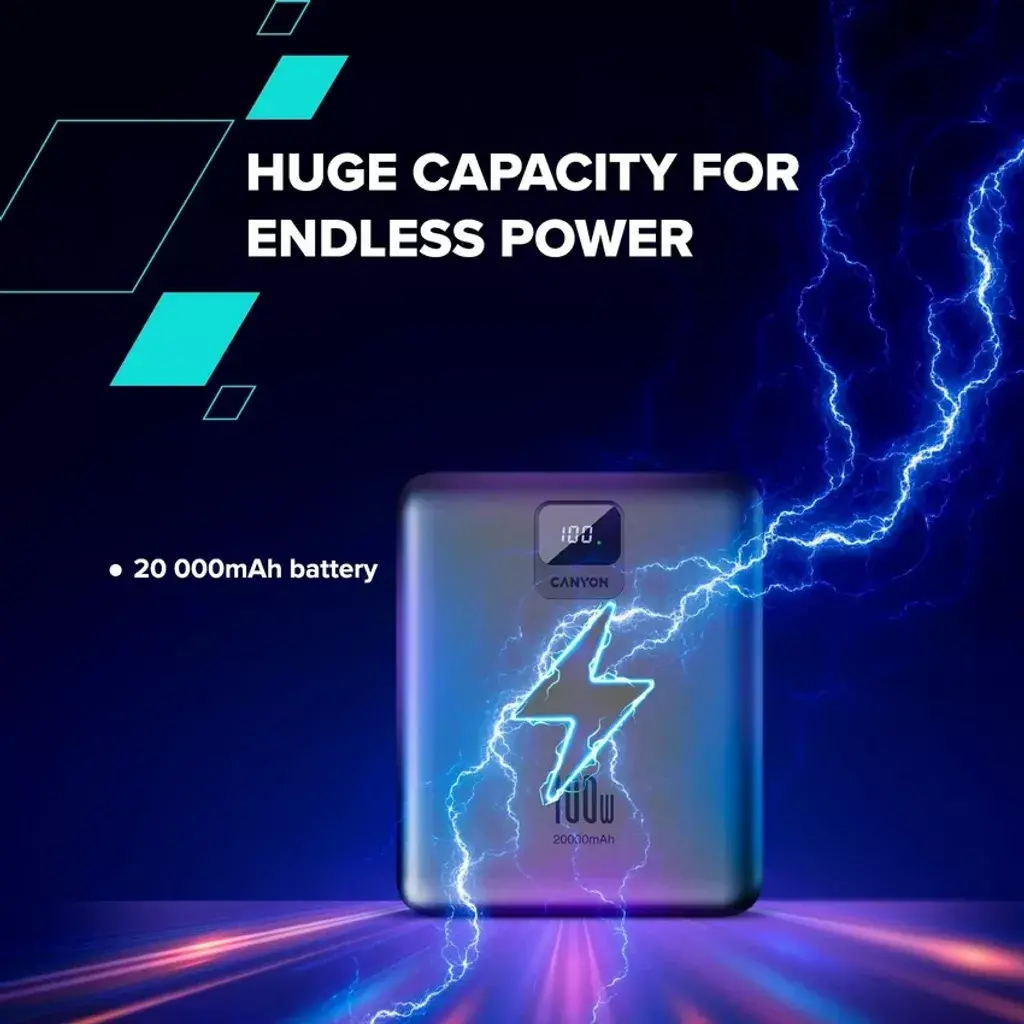 Powerbank Canyon PB-2008 20000mAh PD 100W Szary