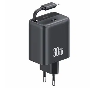 Ładowarka sieciowa USAMS 1xUSB-C Retractable PD+QC 30W Gan Fast Charging Czarny