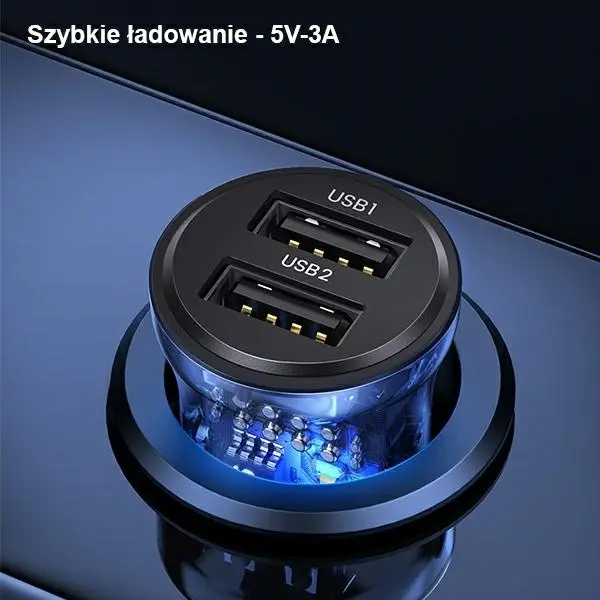 Ładowarka samochodowa USAMS 3A 2xUSB-A Fast Charge Niebieski