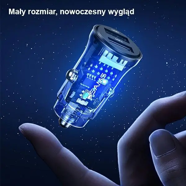 Ładowarka samochodowa USAMS 3A 2xUSB-A Fast Charge Niebieski
