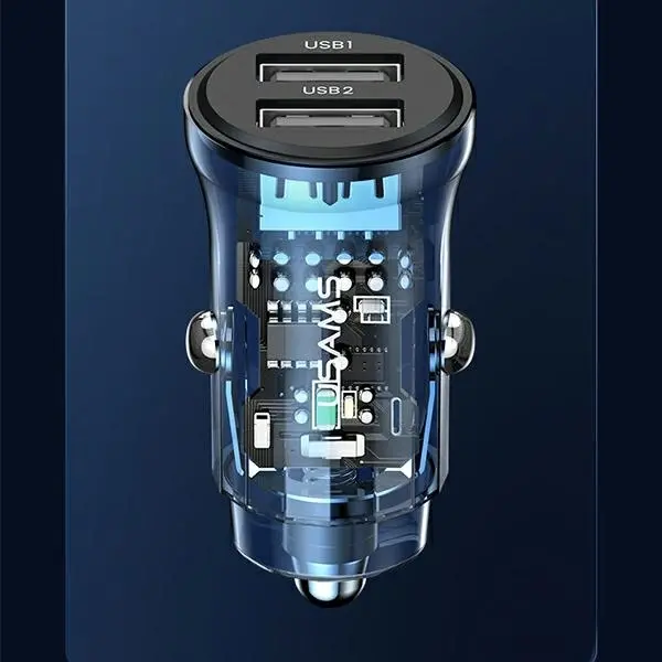Ładowarka samochodowa USAMS 3A 2xUSB-A Fast Charge Niebieski