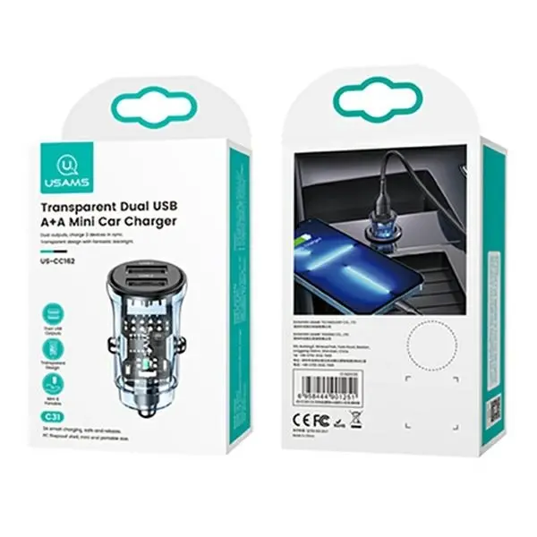 Ładowarka samochodowa USAMS 3A 2xUSB-A Fast Charge Niebieski