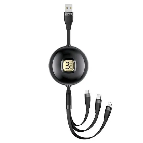 Kabel USAMS 3w1 USB do lightning/microUSB/USB-C 1m Czarny