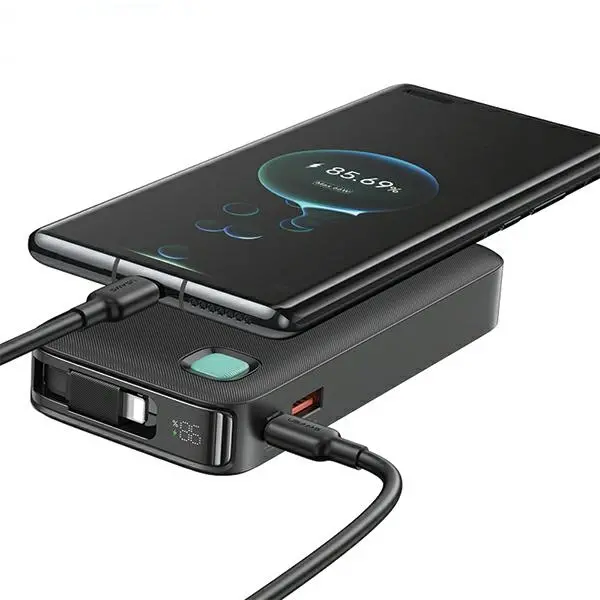 Powerbank USAMS US-CD225 Ze zwijanym kablem Lightning Retractable 10000mAh PD 20W Fast Charge XY Series Fioletowy