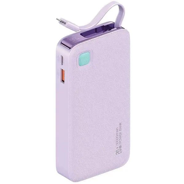 USAMS US-CD225 Ze zwijanym kablem Lightning Retractable 10000mAh PD 20W Fast Charge XY Series Fioletowy