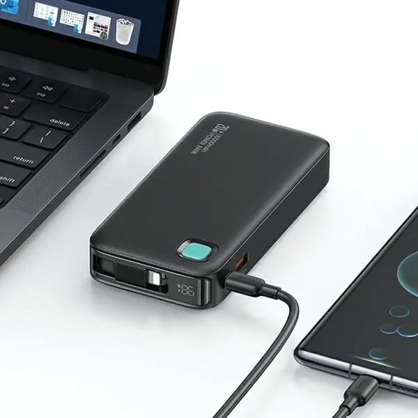 Powerbank USAMS US-CD225 Ze zwijanym kablem Lightning Retractable 10000mAh PD 20W Fast Charge XY Series Fioletowy