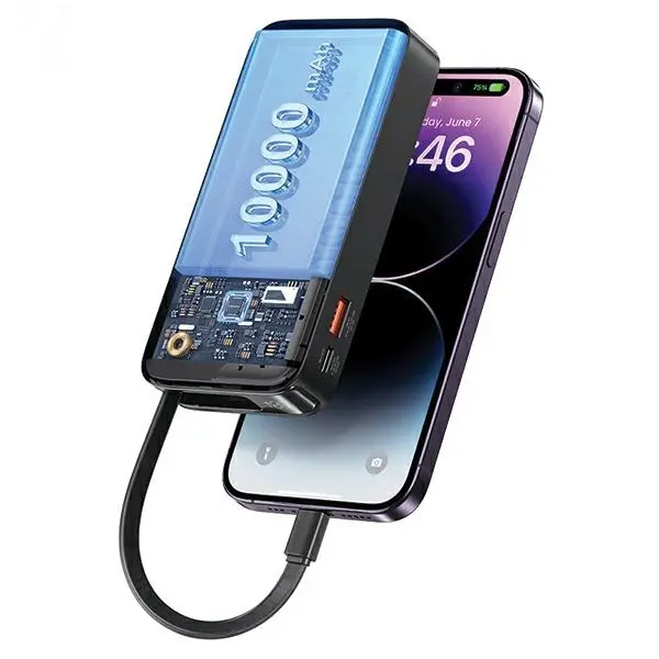Powerbank USAMS US-CD225 Ze zwijanym kablem Lightning Retractable 10000mAh PD 20W Fast Charge XY Series Fioletowy