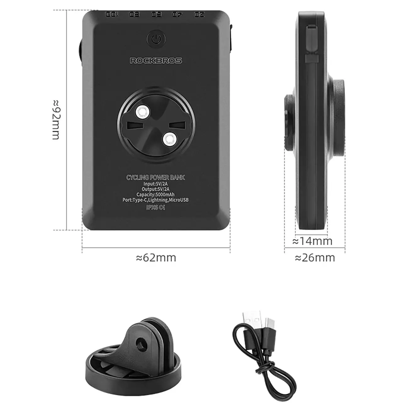 Lampka rowerowa przednia RockBros JP008 Powerbankiem 5000mAh adapterem Garmin