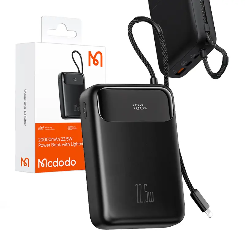 Powerbank Mcdodo MC-3710 Digital Display 20000mAh, 22.5W z kablem Lightning Czarny