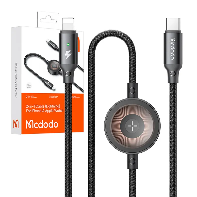 Kabel Mcdodo 2w1 CA-5680 USB-C do Lightning + ładowarka Apple Watch 36W 1,5m Czarny