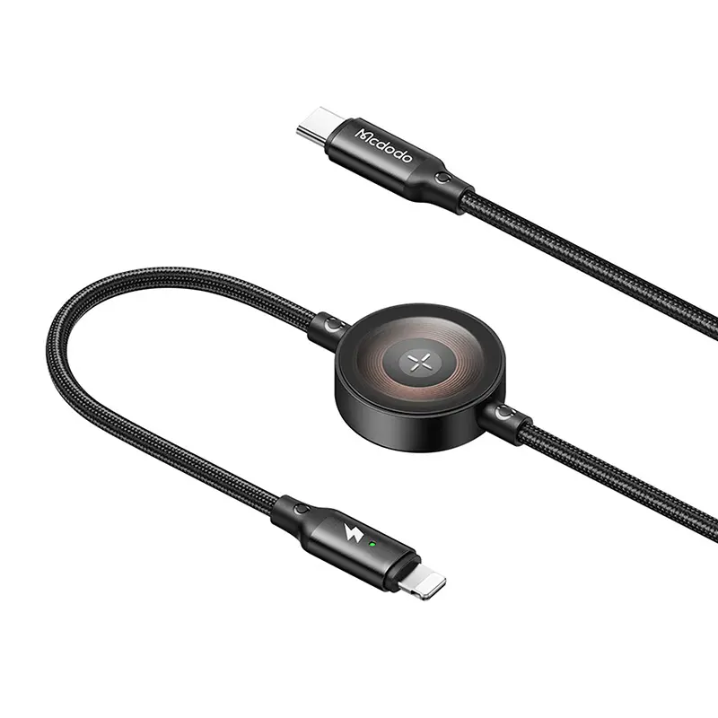 Kabel Mcdodo 2w1 CA-5680 USB-C do Lightning + ładowarka Apple Watch 36W 1,5m Czarny