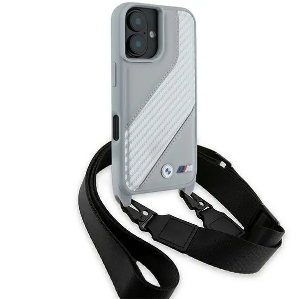 Etui BMW M Edition Carbon Stripe & Strap do iPhone 16 Szary
