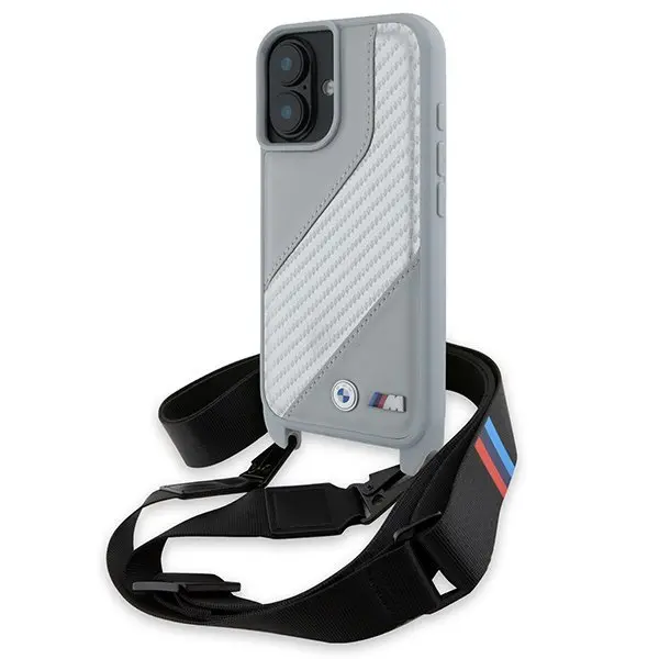 Etui BMW M Edition Carbon Stripe & Strap do iPhone 16 Szary