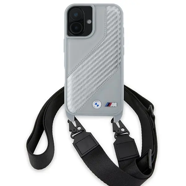 Etui BMW M Edition Carbon Stripe & Strap do iPhone 16 Szary