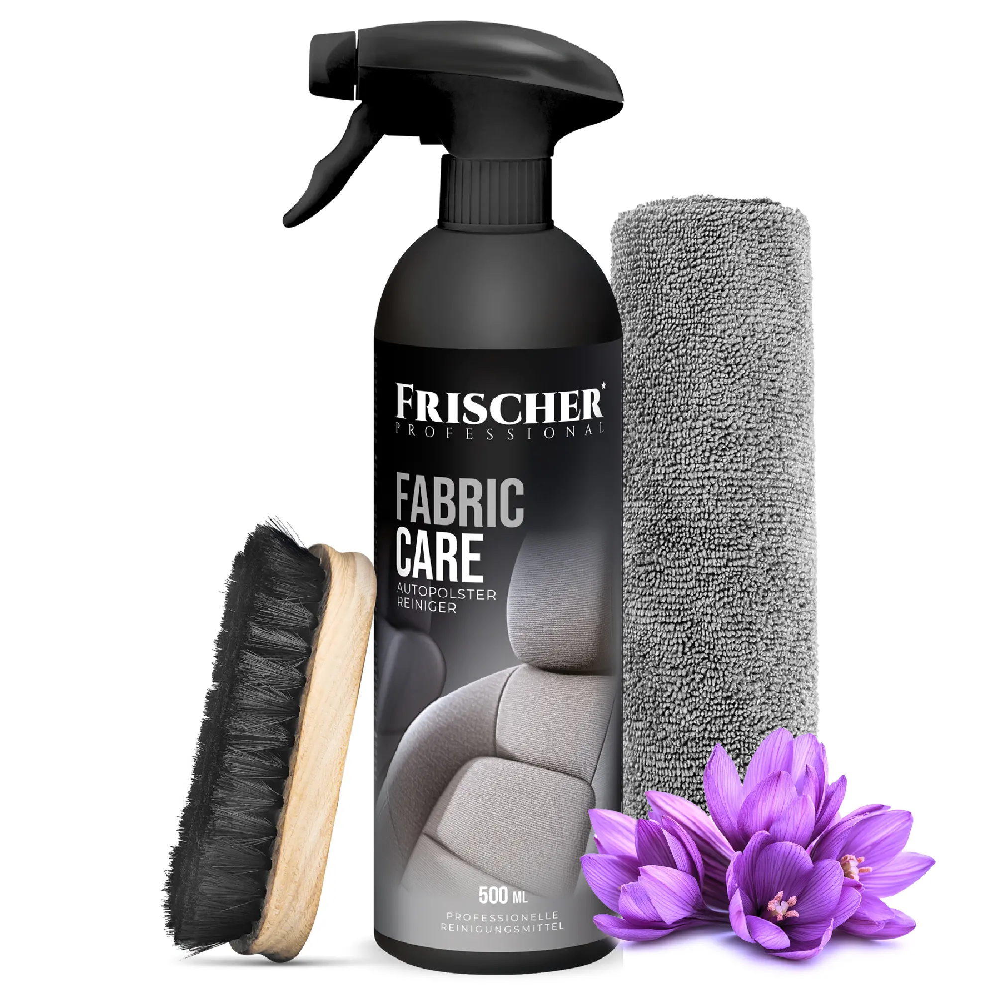 Zestaw Frischer FR00224 Płyn do czyszczenia tapicerki samochodowej 500ml + Szczotka + Mikrofibra