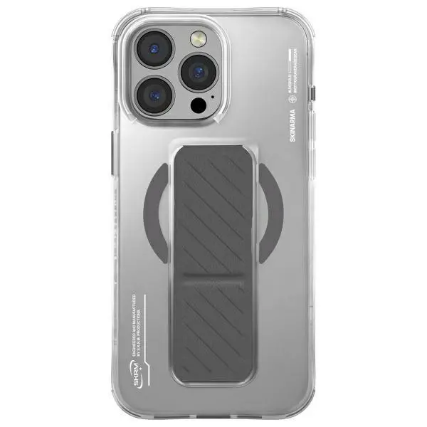 Etui Skinarma Axon Magnetic Charging + Grip Stand iPhone 16 Pro Max Srebrny