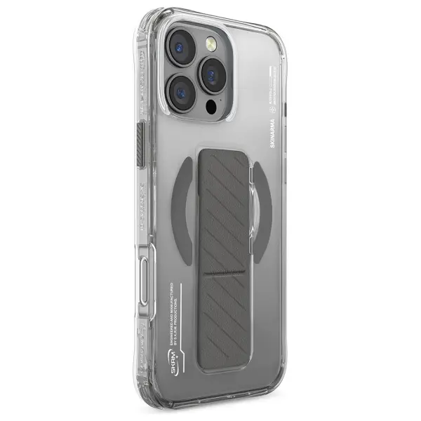 Etui Skinarma Axon Magnetic Charging + Grip Stand iPhone 16 Pro Max Srebrny