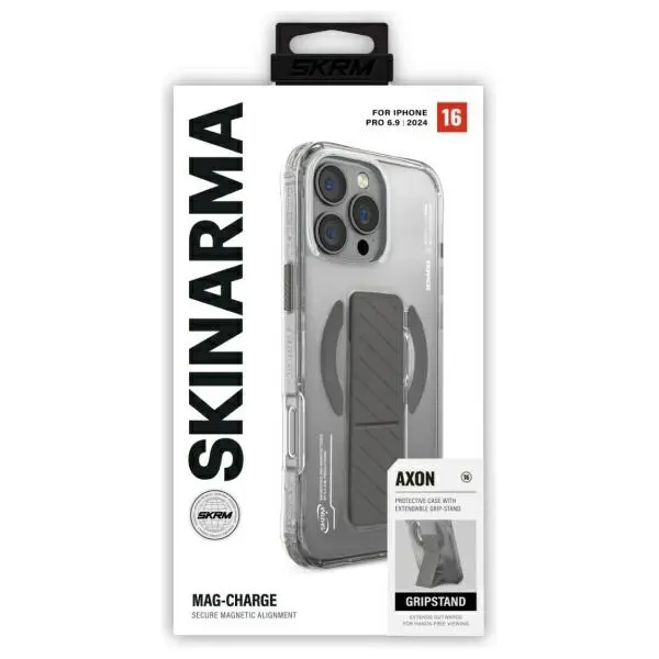 Etui Skinarma Axon Magnetic Charging + Grip Stand iPhone 16 Pro Max Srebrny