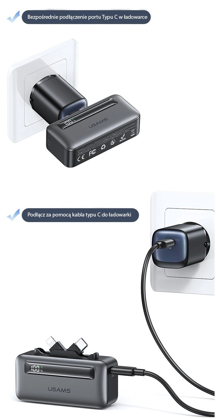 Powerbank USAMS US-CD233 (4K5CD23301) 4500mAh 20W PD Fast Charge XB Series Ciemnoszary