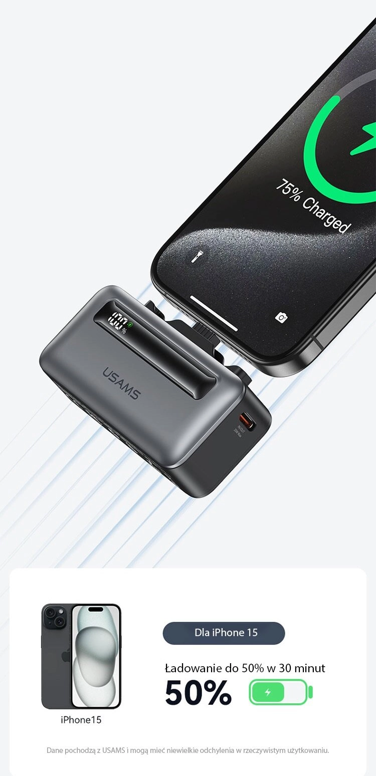Powerbank USAMS US-CD233 (4K5CD23301) 4500mAh 20W PD Fast Charge XB Series Ciemnoszary
