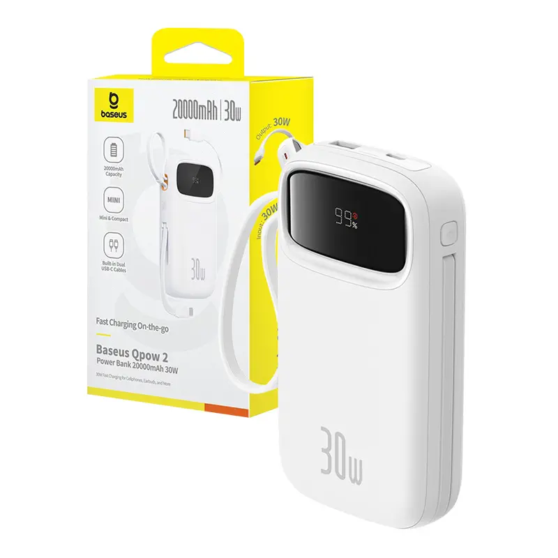 Powerbank Baseus P10055009213-00 QPow 2 z kablem USB-C 20000mAh 30W Biały
