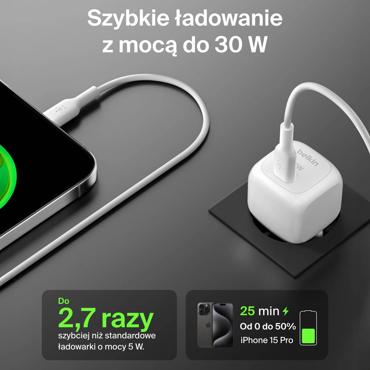 Ładowarka sieciowa Belkin USB-C PD 30W Biały