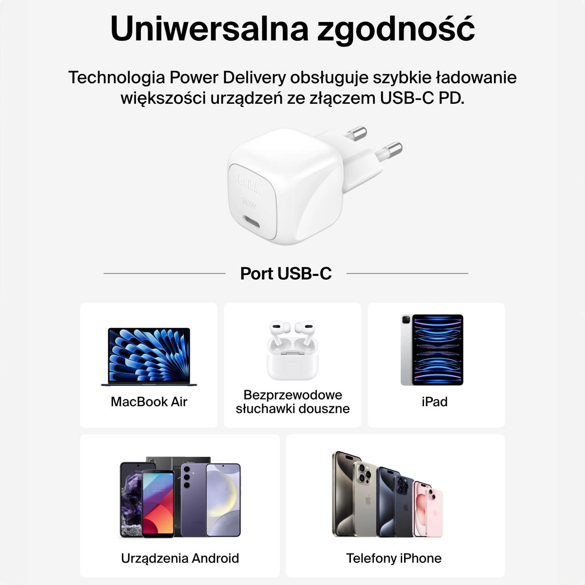 Ładowarka sieciowa Belkin USB-C PD 30W Biały