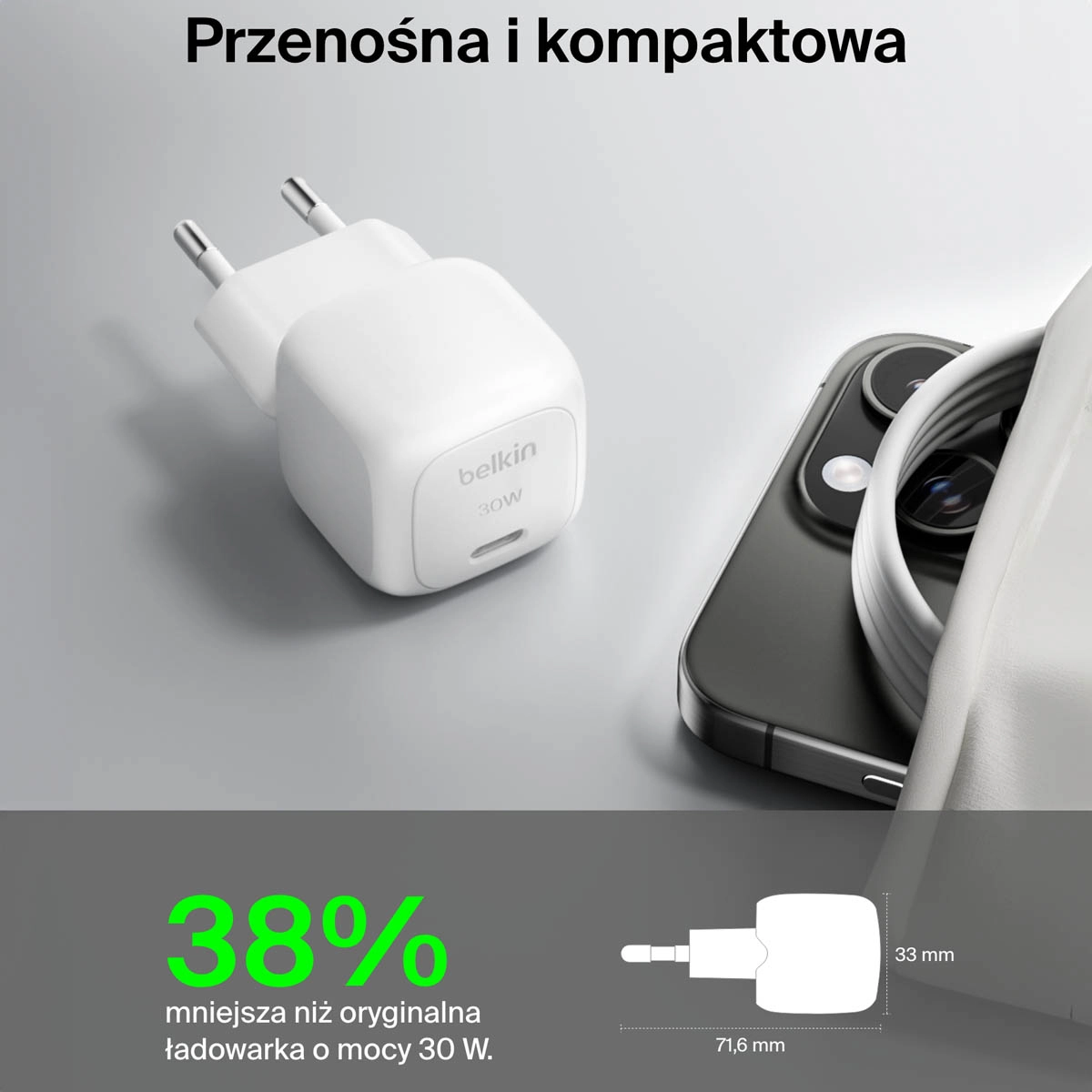 Ładowarka sieciowa Belkin USB-C PD 30W Biały