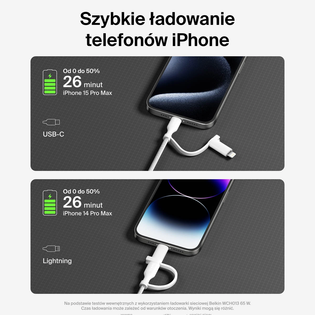 Kabel Belkin 2w1 USB-C do Lightning 60W 1,5m Biały